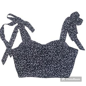 Cotton Candy LA | size Women: L | Floral Bustier Cropped Top Tank Back Tie